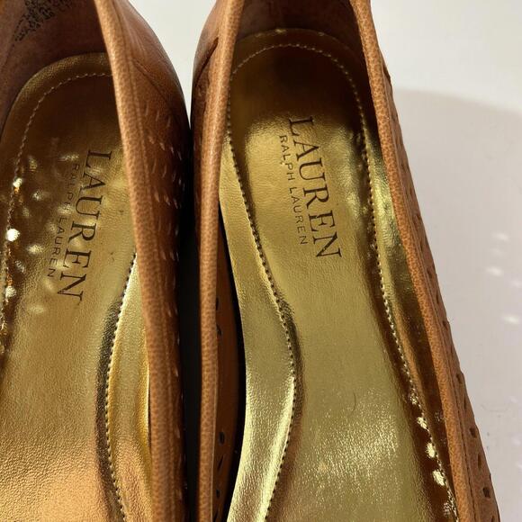 Lauren Ralph Lauren Womens Shoes Size 6.5 B Brown Leather Loafers Bow Laser Cut - Picture 5 of 9